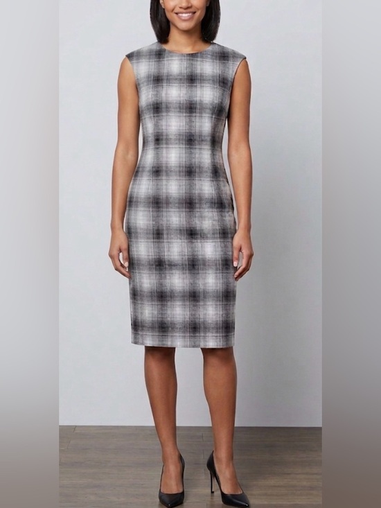 Adrienne Vittadini Dresses & Skirts - Adrienne Vittadini Black & White Plaid Midi Sheath Dress Size 12